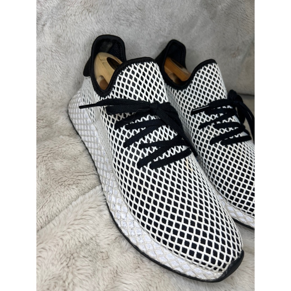 Adidas Mens Deerupt Runner Mesh Webbed Sneakers White Black Blue Size 10 - Picture 5 of 12